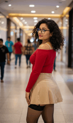 craiyon_125413_A_closeup_shot_In_a_bustling__warmly_lit_mall_corridor__a_skinny_but_attractive_Indian_40ish_woman_w-5